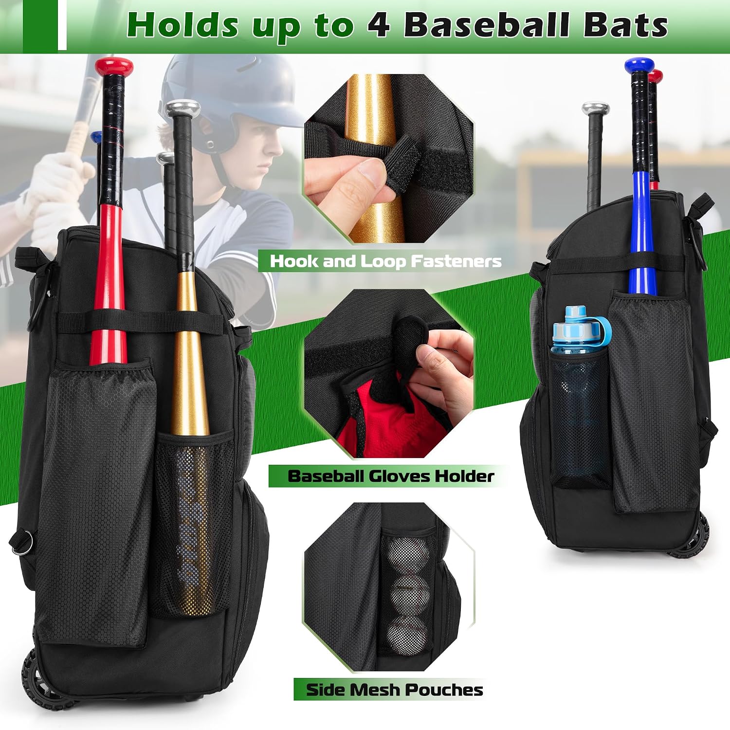 바퀴 달린 롤링 야구 배낭, 헤비 듀티 소프트볼 장비  - Sports Equipment Bag 리뷰 및 가격